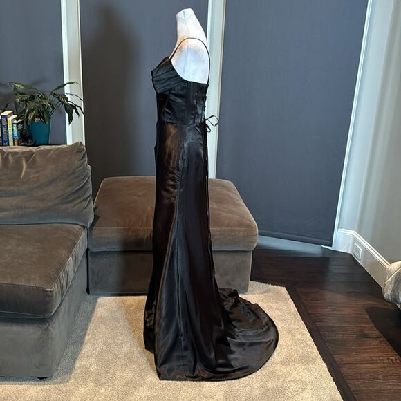 Women’s Black Full Length Prom Party Dress Criss Cross Straps & Leg Slit Size 8 - Picture 7 of 15